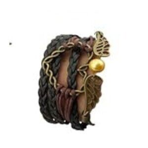 Handmade Braided Multi Layers Vintage Woven Rope Woven Leather Alloy Owl Bangle